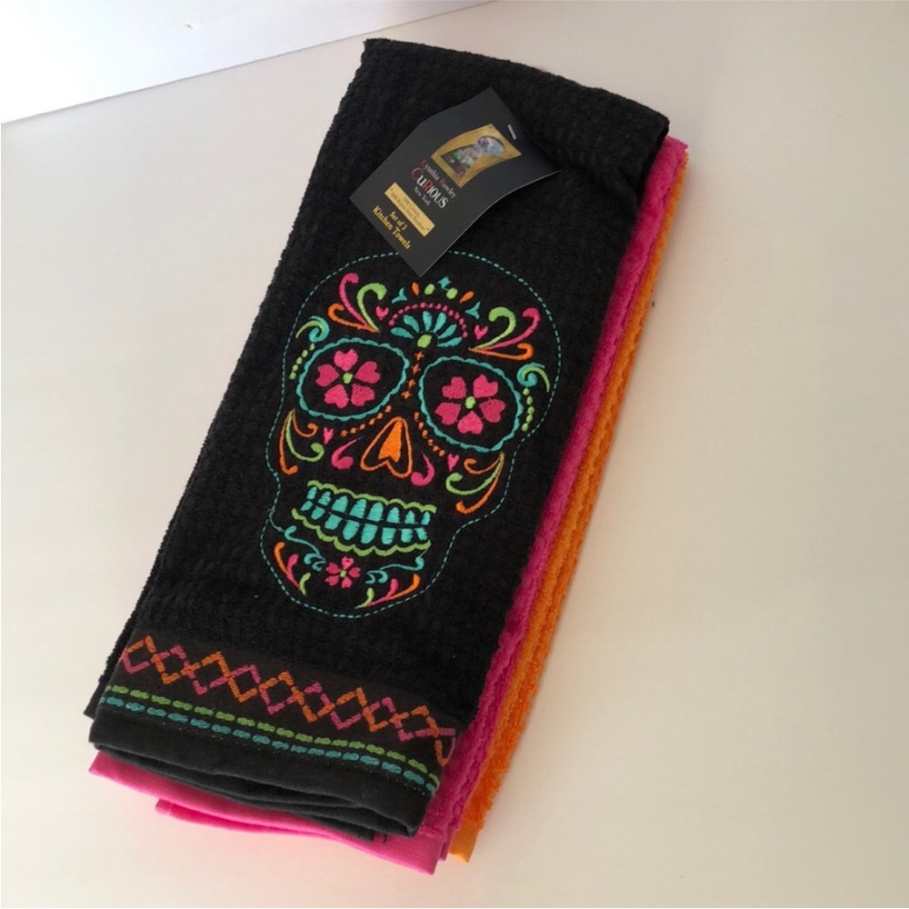 Kitchen Towels with Sugar Skull Embroidery